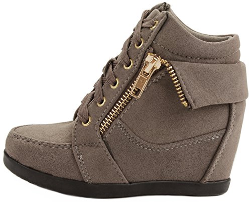 J.J.F Shoes Peter Gladys24 Kids Tan Fashion Leatherette Suede Lace-Up High Top Wedge Sneaker Bootie2