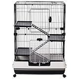 PawHut 43”L 4-Level Indoor Small Animal Cage Rabbit Hutch Multi Activity Exercise Centre with Universal Wheels Brakes Slide-Out Tray - Black