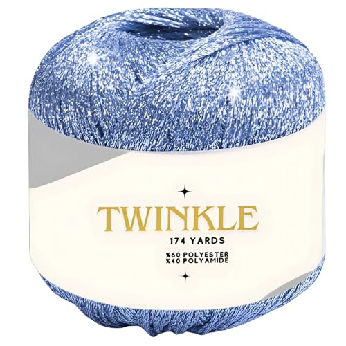 Image of Twinkle Metallic Glitter Yarn Sparkle Fine 1 Light fingering weight worsted gold silver for Crochet Knitting, 25g 0.88oz, 175 yard Soft Craft Shawls Cardigans Bags Sparkly Lurex Silver 918