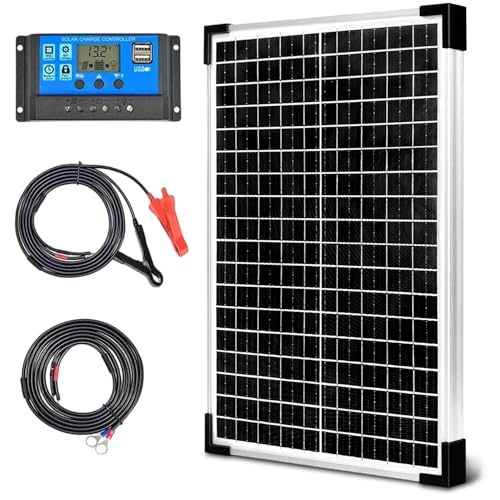 Hoysicy Solar Panel Kit 30W 12V Monocrystalline,Battery Maintainer +10A Solar Charge Controller + Extension Cable with Battery Clips O-Ring Terminal for RV Marine Boat Off Grid System