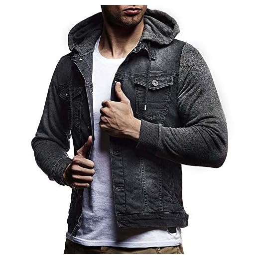 MRULIC Herr höst vinter kappa med huva toppar rock vintage distressed denimjacka utomhusjacka RH-002, GRÅ, 52