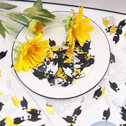Image of Gold Silver and Black Graduation Cap Confetti 2026, Class of 2026 Table Centerpiece Grad Confetti for 2026 Graduation Party Decorations Supplies
