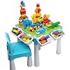 Burgkidz 5 in 1 multi activity play table set with storage includes 1 chair and 128 pieces compatible large bricks building blocks for kids ages 2 and up blue  urban country home decor