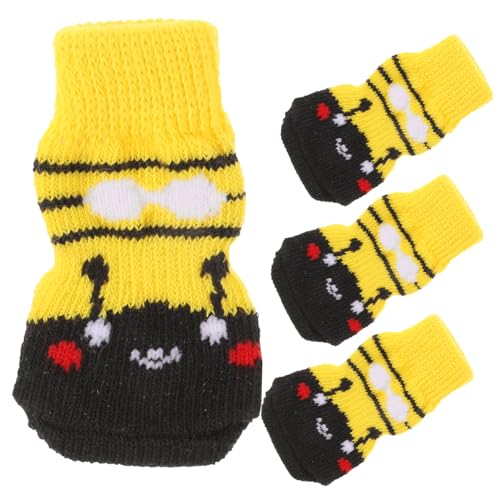 COLLBATH 4Pcs Slip Pet Socks for Dogs Non Slip Cotton Paw Protectors with Cute Cartoon Design Warm Winter Footwear for Indoor Outdoor Use for Breeds and Protecting