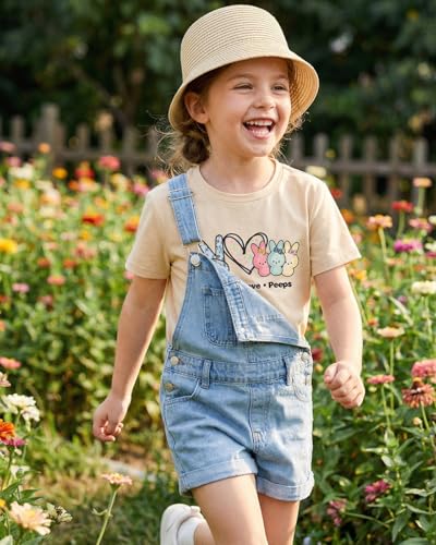 Image of SOFEON Kids Girls Easter Shirt Bunny Peace Love Peeps T-Shirt Cute Funny Rabbit Graphic Tees Short Sleeve Casual Tops