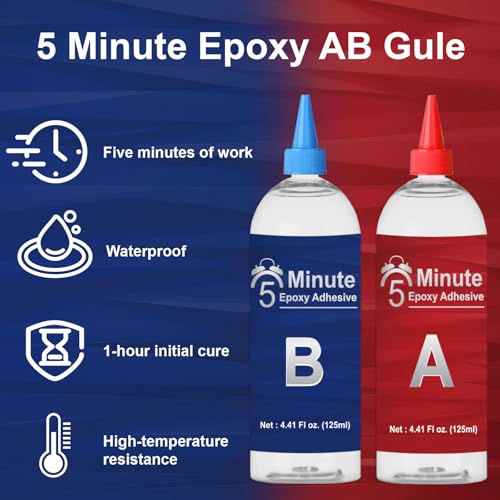 LAMXIN 5 Minutes Epoxy Kleber 250ml, Zäher Dauerhafter Hitzebeständiger 2 Komponenten Kleber Epoxidharz, Schnell Aushärtender Klarer Zwei Komponentenkleber für Metall, Holz, Fliesen, Kunststoffe