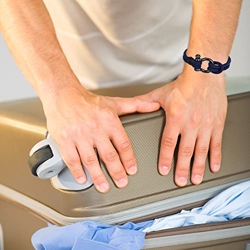 Nautical Bracelet With Stainless Steel Horseshoe Buckle Men's Handmade Braided Rope Boys Sailor Anchor Inspirational Cuff Wristband For Husband And Brothers (Come With "Best Wishes" Gift Card, 9.06", Blue) #TOP3