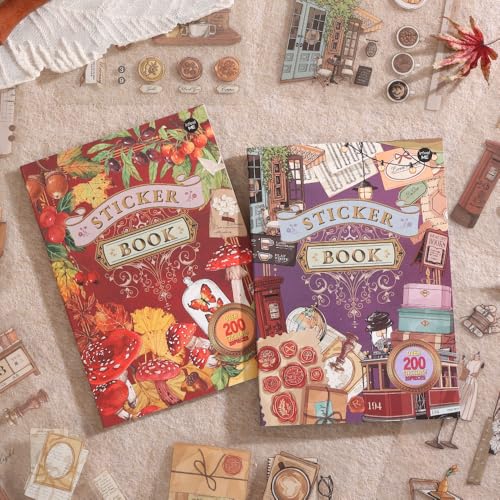 Eccloraff 2 Sets 40 Sheets Stickers for Scrapbooking Self-Adhesive Scrapbook Stickers Supplies Journal Plants Flowers Vintage Aesthetic Sticker Art Diary Card Craft Gifts Notebook Autumn&City