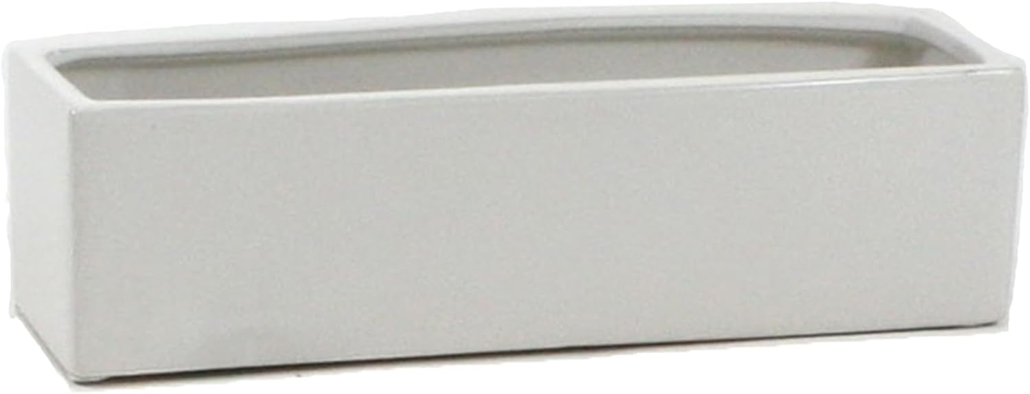 WGVI Long Rectangle Ceramic Planter Vase in White 14" x 4" x 4"H, Rectangular Box Block Terrarium Pot, Flower Arrangement, Tabletop Centerpiece, Home Decor Organization Storage Container, 1 Pc.