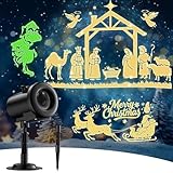 12 in 1 Nativity Scene Christmas Projector Lights Outdoor Indoor - 3D Dynamic Jesus/Santa Sleigh/Ghost/Spider/Bat Christmas Decorations,Waterproof Holiday Lights for Window Wall Party Holiday Decor