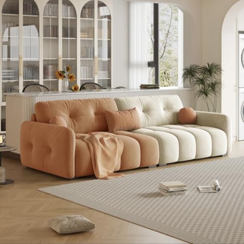 Image of LEGACY OF COMFORT California Velvet Modern Sofa Upholstered 3 Seater Sofa Three Seater Sofa for Living Room Hotels & Offices (Orange /Ivory)