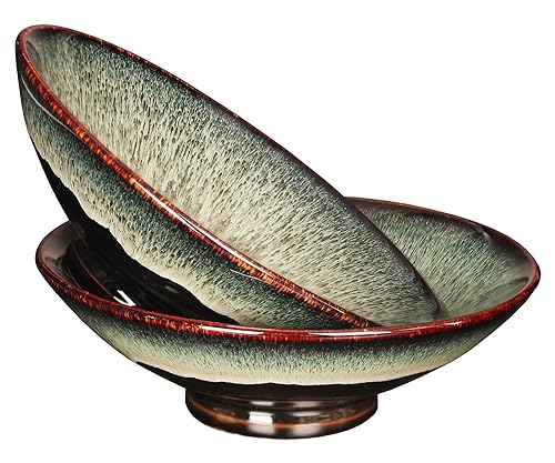 jinsongdafa Ceramic Japanese Ramen Noodle Soup Bowl Set of 2, For Ramen, Pho, Soup, Salad, pasta, Asian Dishes,Udon noodles,Chinese Large Ramen Bowl - Microwave dishwasher oven safe, Black 8.2 Inch