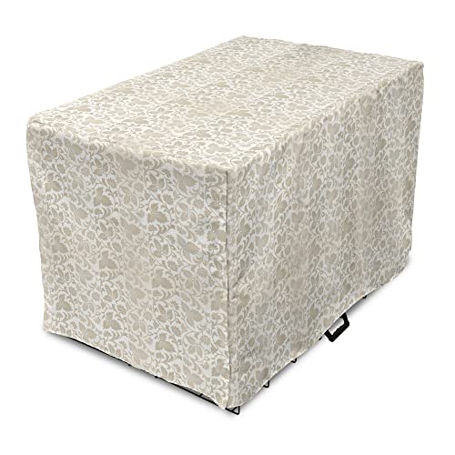 Ambesonne Floral Dog Crate Cover, Traditional Victorian Retro Swirl Flowers Classic Blooms Rococo Pattern, Easy to Use Pet Kennel Cover for Medium Large Dogs, 36 Inch, Beige White