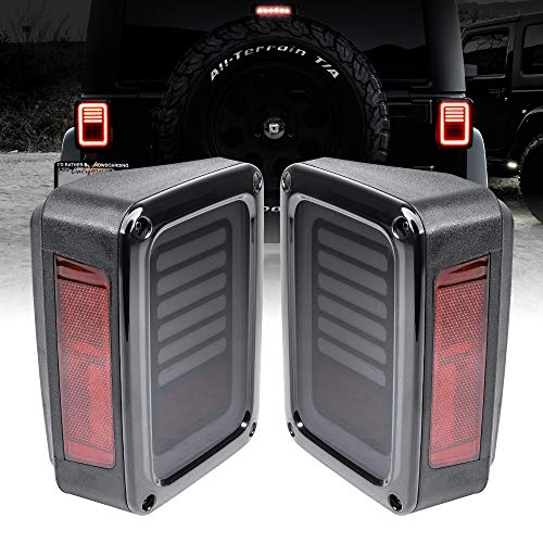 LED Rear Tail Light Replacement for Jeep Wrangler 2007-2018 [Line & Halo Design] [Smoke Lens] [Plug n Play] - Brake Tail Light Compatible with Jeep Wrangler JK JKU Unlimited Accessories