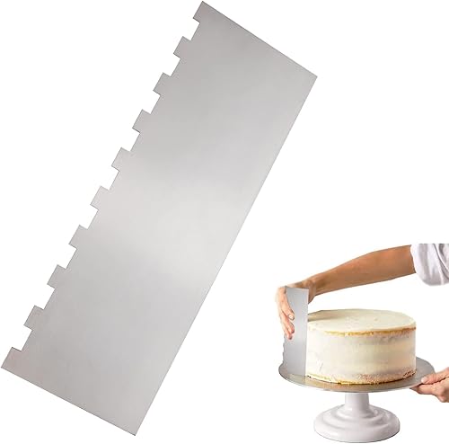 Miniatura 8 de Raspador de acero inoxidable de 8.6 pulgadas para tartas, raspador de metal para nivelador más suave para tartas, peine para decoración de pasteles,