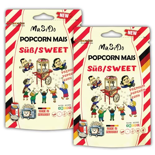 MSD MaSiDo süßes Premium Popcorn Mais aus Deutschland, Butterfly Mais Vorratspack, ohne Gentechnik, glutenfrei, laktosefrei (2x 0,5 kg Packung süß)