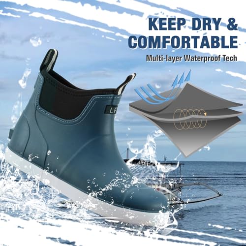 Image of Rain Boots for Men, Waterproof Ankle Mens Deck Boots Anti-Slip Comfort Rubber Boots Chelsea Garden Shoes for Yard Fishing Outdoor Work