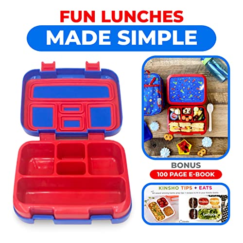 Image of Kinsho Bento Lunch Box for Kids Toddlers, 5 Portion Control Sections, BPA Free Removable Plastic Tray, Pre-School Kid Toddler Daycare Lunches, Snack Container Ages 3 to 7 (Blue Space Rockets)