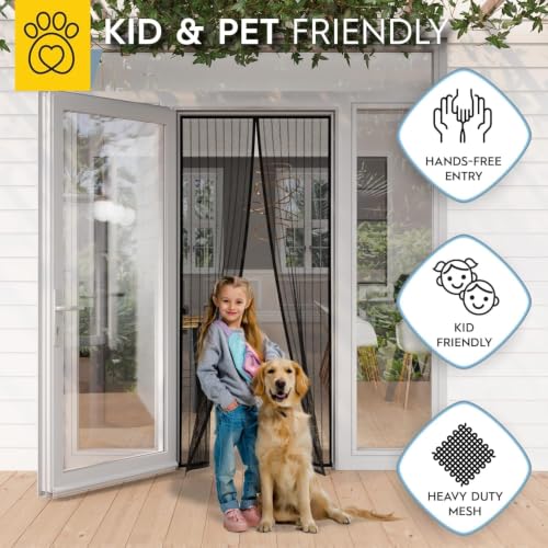 Image of SHOPPOFOBIX Mosquito Net for Doors with Magnet - Strap Magnetic Door Screen, 100 x 210 cm, Full Frame Auto-Closing Insect Curtain with Self-Adhesive Hook Tape for All Door Types (Lining)