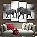 4 Piece Home Decor Oil Painting Two Elephants HD Print on Canvas Wall Art Picture for Living Room(No Frame)