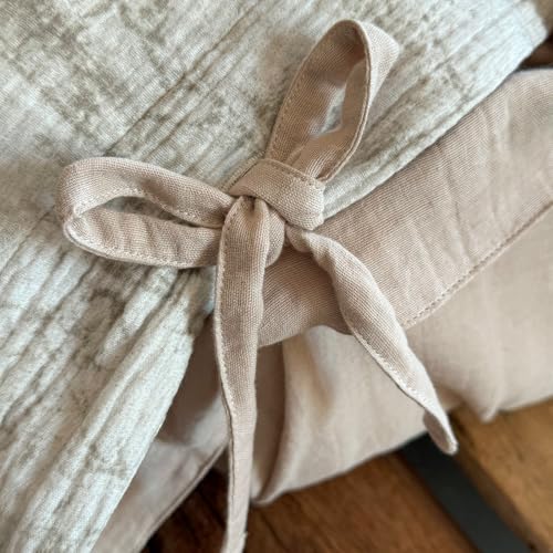 Image of VM VOUGEMARKET Beige Ink Bamboo Print Double Layer Cotton Duvet Cover Set Twin,Natural Crinkled Cotton Muslin Bedding Set,Vintage Oriental Botanical Comforter Cover with Bow Ties