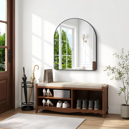 Image of BONEWEI Arched Wall Mirror,36x40 inch Black Arched Mirror Bathroom,Vanity Mirror for Over Sink Metal Frame,Tempered Glass Arch Mirrors for Bedroom,Entryway,Living Room,Home Decor Shatter-Proof