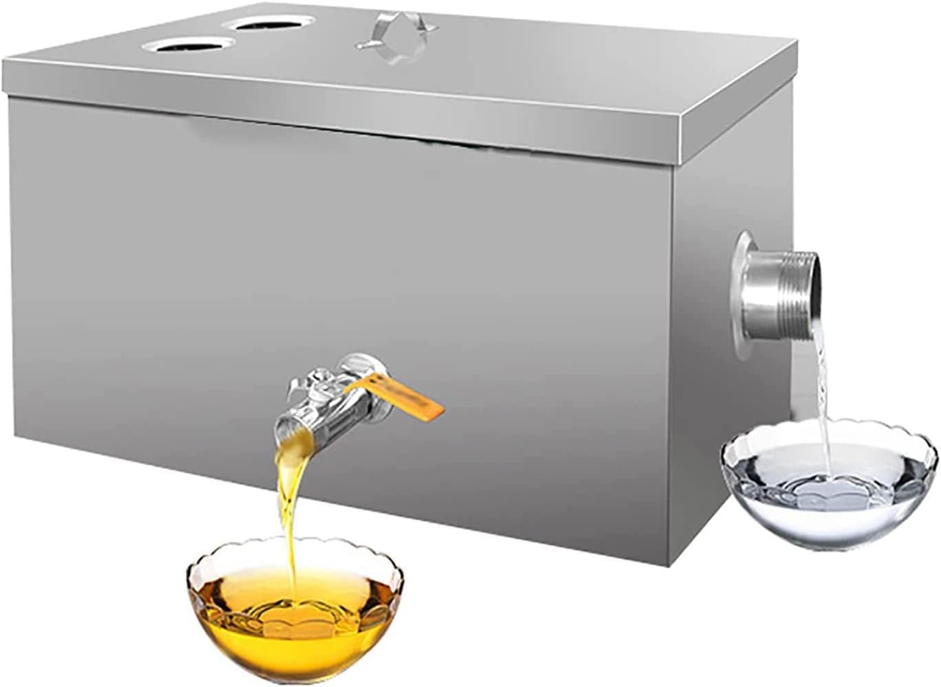 Stainless Steel Grease Trap, Top Inlet Commercial Grease Interceptor, Under Sink Grease Trap Waste Water Oil-water Separator with Removable Filter Basket, for Kitchen, Restaurant, Canteen, Factory (D