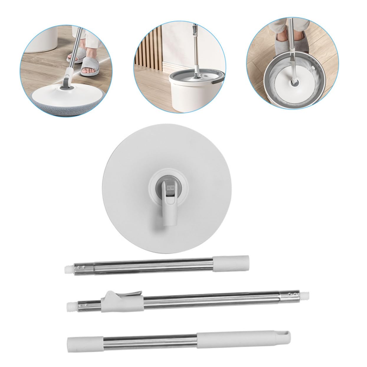 Vadrouille Rotative Domestique avec Manche Détachable Balai Microfibre Absorbant et Résistant Seau Essoreur Intégré pour Nettoyage des Sols