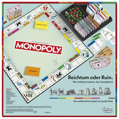 Monopoly Brettspiel, klassisches Spiel mit Aufbewahrungsfach und größeren Spielfiguren, Familienspiel, ab 8 Jahren - Deutsche Version – Ansicht 5