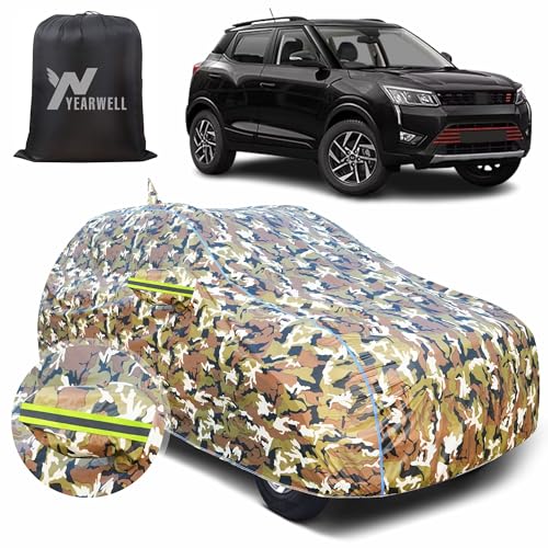 Image of Car Body Cover for Mahindra Xuv 300, 100% Waterproof with Mirror & Antenna Pockets, Military Print Design, UV & Dust Protection, Triple Stitched, Sky Piping & Reflector (Jungle Print)