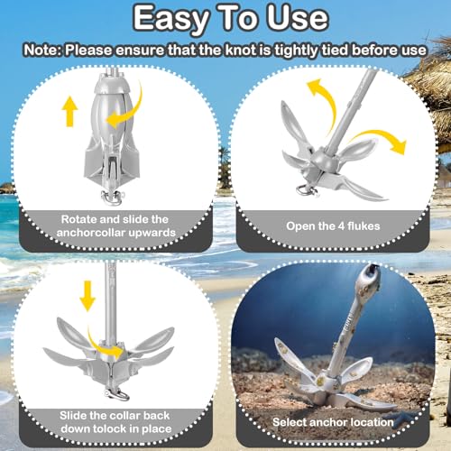Image of Lounsweer 2 Pack 1.5 /3.5 lb Marine Kayak Anchor Kit Folding Grapnel Anchor Kit Boat Kayak Fishing Accessories for Small Boats Kayaks Canoe Paddle Boards