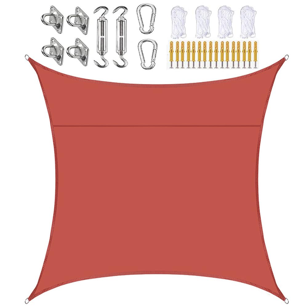 Voile d'ombrage rectangulaire 4x4m rouge imperméable avec kit de fixation