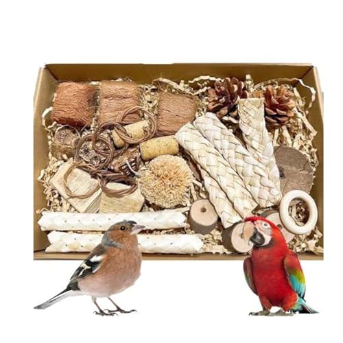 KASTWAVE Natural Bird Chewing Wooden Toys DIY Set Natural Bird Foraging & Parrot Shredding Toys Box Bird Cage Toy Accessories for Parakeets Finches Budgie Macaws Bird Toys Parakeet Toys