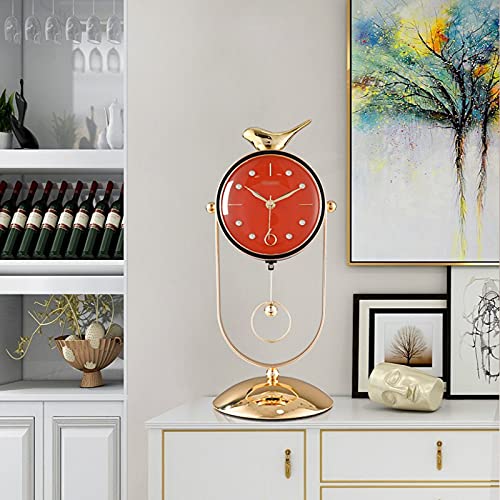 Reloj de mesa con diseño de pájaro y péndulo de lujo para sala 6