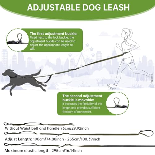vsshe Freihandleinen Hundeleine, 2.5m Joggingleine Hunde, Verstellbarer Hüftgurt & Dehnbare Bungee-Leine, Lange Hundeleine mit Sicherheitsschnalle & Reflektierenden Nähten für Klein Mittel Groß Hunde
