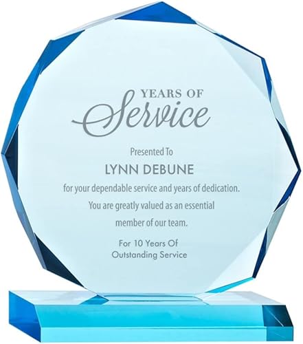 Trofeo grabado - Acrílico azul cielo - Premio para empleados - Grabado personalizado de hasta tres líneas y selección de versos preescritos