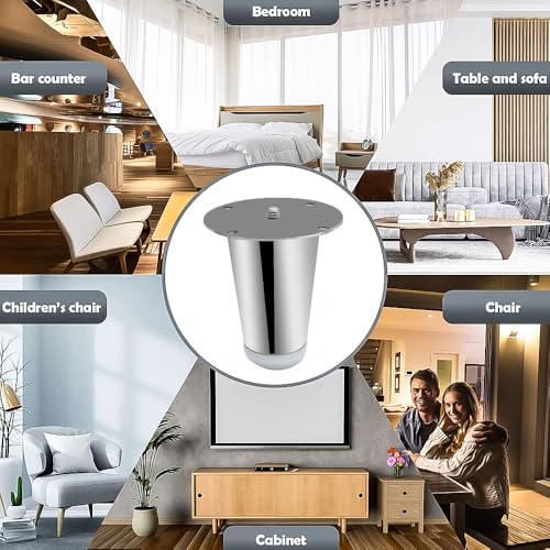 Image of VOLO Furniture Legs 3 inch, Heavy Duty Sofa Legs, Modern Style Furniture Legs, DIY Replacement SS Metal Legs for Table Cabinet Cupboard Sofa Couch Chair, (Set of 4 pcs)(A-67) (3 inch- 75 mm, Silver)