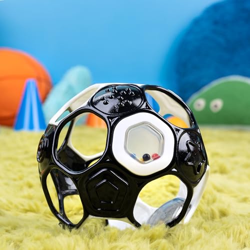 Image of Bright Starts Oball Grippin' Goals Rattle Soccer Ball - Black & White, Easy-Grasp Toy for Newborn and Up