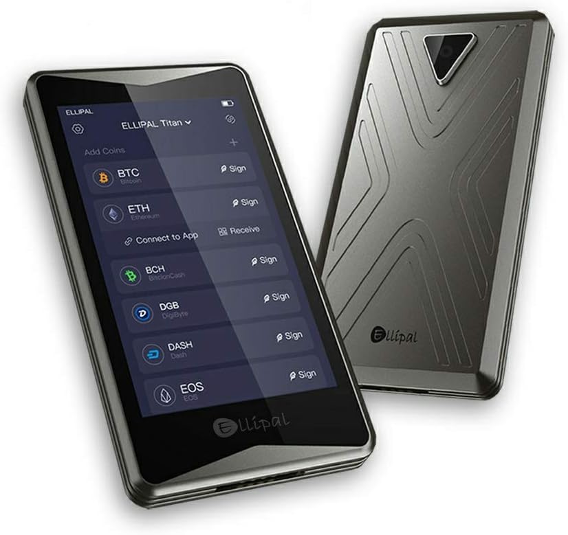 Hardware Wallet - Ellipal Cryptocurrency Cold Wallet Titan, Multi-Currency&Token Support, Anti-Disassembly&Tampering, No Need Stickers/Tape, Air-gapped Security for BTC XRP ETH XLM USDT LTC Dash