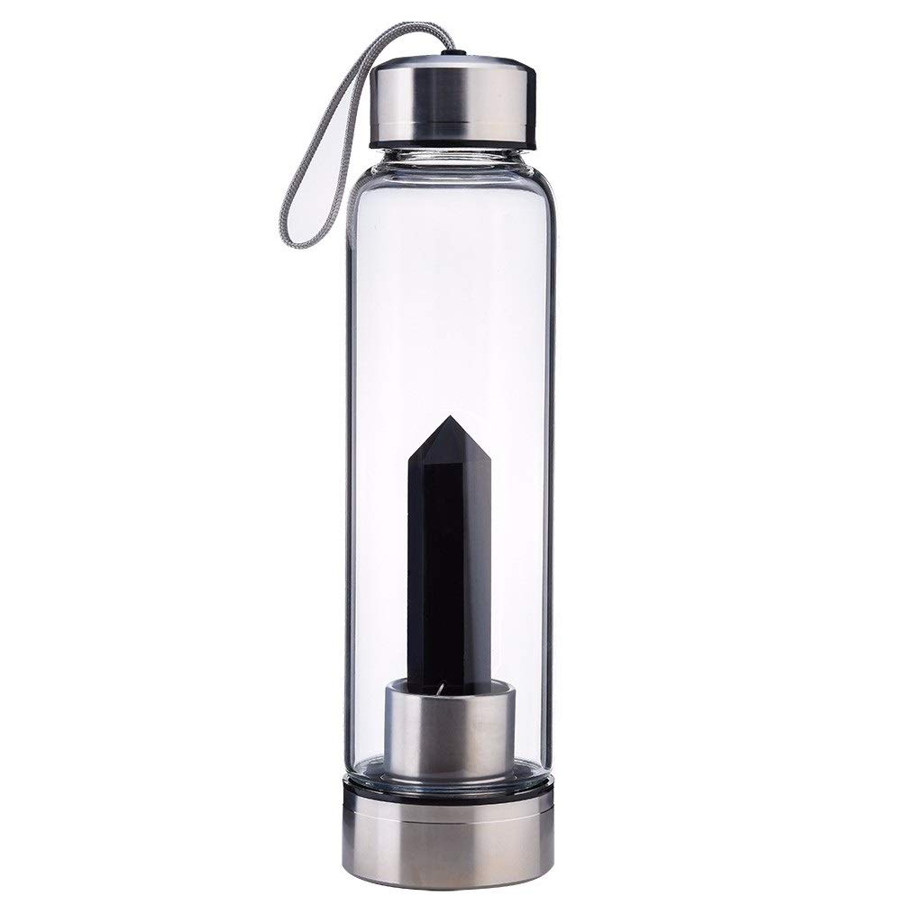 SAHKGYE Botella De Agua De Cristal con Centro De Piedras Preciosas Decorado Varita Elixir De Sanación Punto Reiki Obelisco De Cristal Botella De Agua Infundida con Gemas De Cristal De Cuarzo