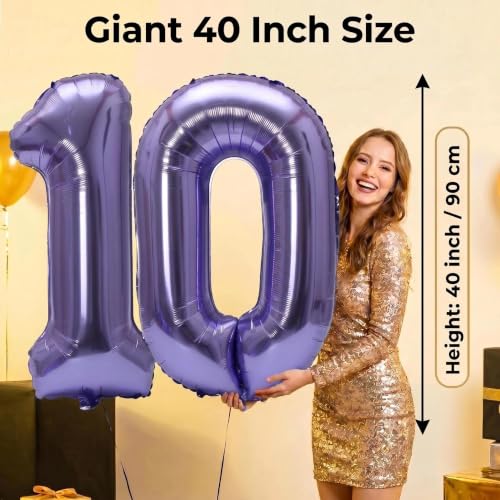 Image of Number 10 Balloon Foil Mylar Balloons for Birthday Party Decoration (Purple, 40 Inch)