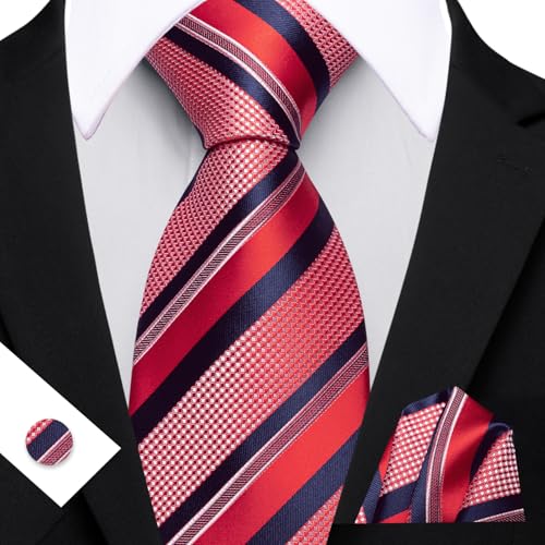 Image of Barry.Wang Mens Tie Set Plaid Check Neckties Formal Business Wedding Luxury Pocket Square Cufflinks