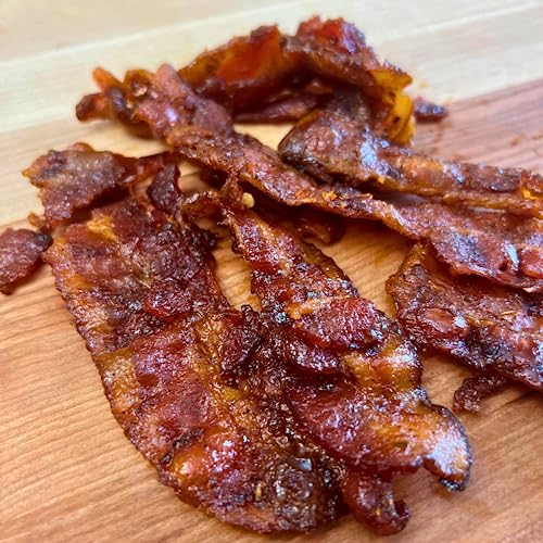 Image of Spicy Sriracha Bacon Jerky - Bold & Fiery Snack Made from 100% Real Uncured Thick-Cut Bacon | Small-Batch, Savory Heat, Tossed in Spicy Sriracha Glaze | 4 ounces total (Pack of 2 bags, 2 ounces each)