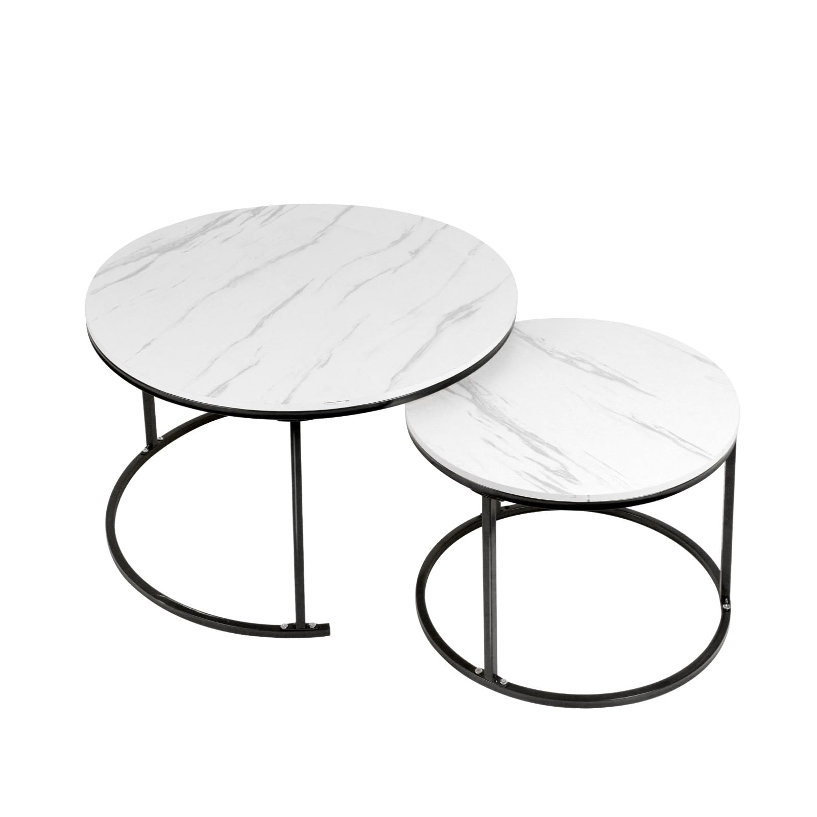 Table Basse Aspect marbre - Table d'appoint pour Salon - Diamètre 40 + 60 cm - Grande Ronde - MDF - pour Salon, Chambre à Coucher, Balcon-B (60 * 60 * 45 et 40 * 40 * 38) Marbre Blanc