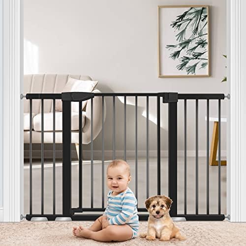 Yacul Baby Gate with Door, 29.93"-51.5" Extra Wide Pressure Mounted Dog Gates for Doorway Stairs, Wide Walk Thru Openings 23.6", Height 30", Black