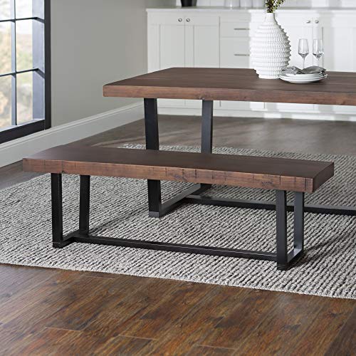 Walker Edison Furniture Industrial Farmhouse Wood Entryway Dining Bench, 60 Inch, Brown