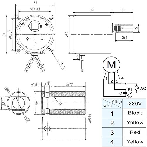 AC Synchron-Getriebemotor mit 8mm Grillspieß-Aufnahme, 60mm, 230V, 50Hz, 4W (2 Umdrehungen/Minute)