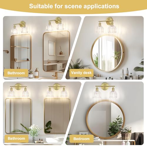 Image of Vintage Bathroom Light fixtures, Gold Vanity Lights, ETL Certified