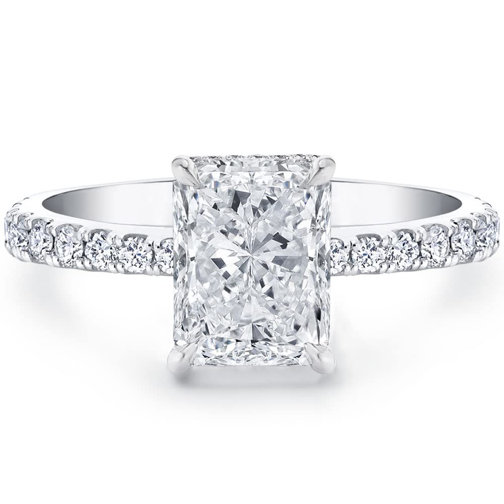 Bo.Dream Radiant Cut Cubic Zirconia CZ Engagement Rings Platinum Plated Sterling Silver