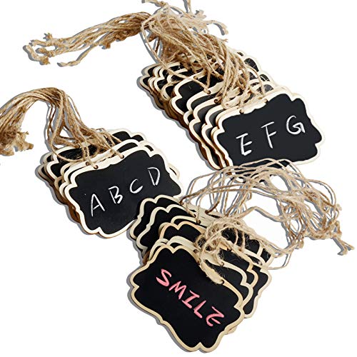 40 Pack Hanging Wooden Mini Chalkboard Signs Chalkboard Tags with Hanging String, Double-Sided Wooden Message Board, Hanging Chalkboard Labels